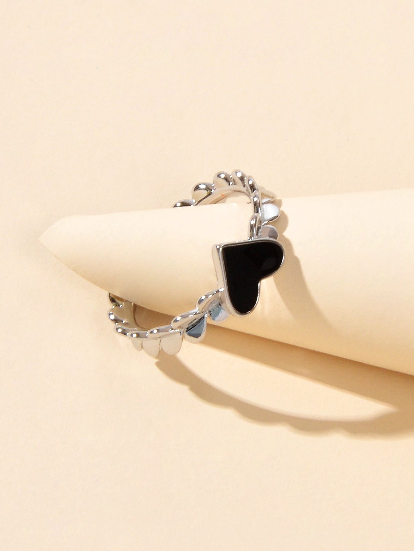 AU Post Open Adjustable Black Enamel Love Heart Silver Cuff Ring Party Jewellery-3