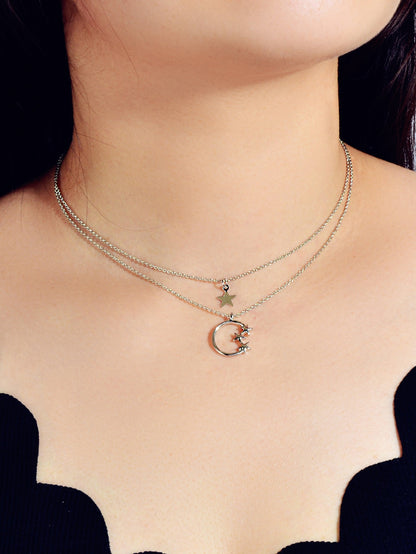 Awesome Jewelry Double layer Chain Star Circle Pendant Necklace Engagement Gift-5