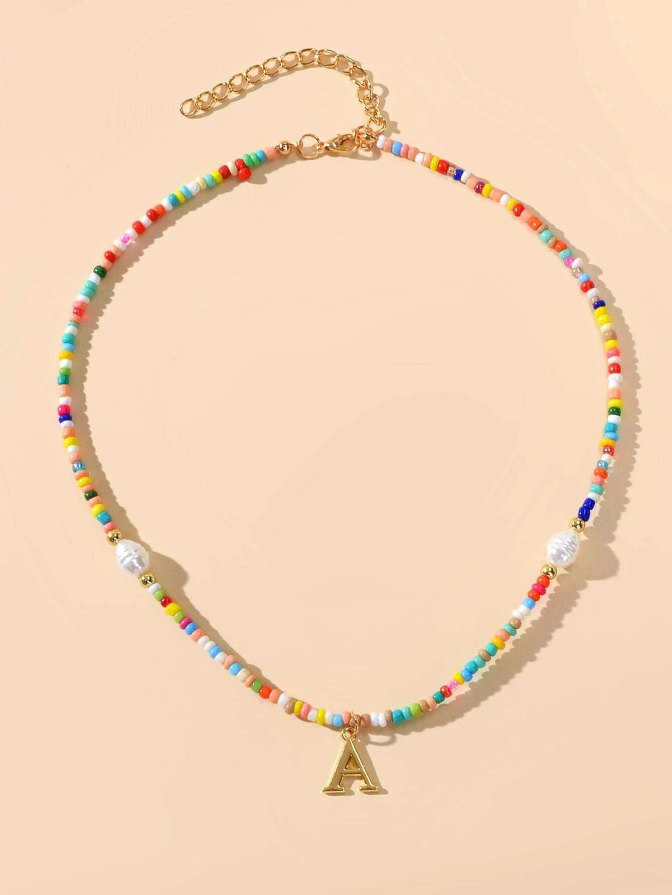 Boho Chic Pearl Colourful Seed Beads Chain Letter A Necklace Ethnic Accessories-1