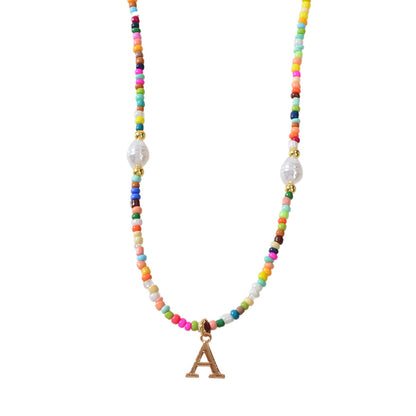 Boho Chic Pearl Colourful Seed Beads Chain Letter A Necklace Ethnic Accessories-4