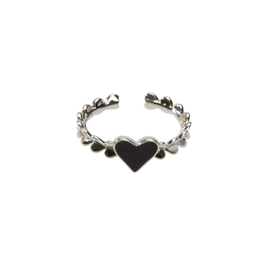 AU Post Open Adjustable Black Enamel Love Heart Silver Cuff Ring Party Jewellery-0